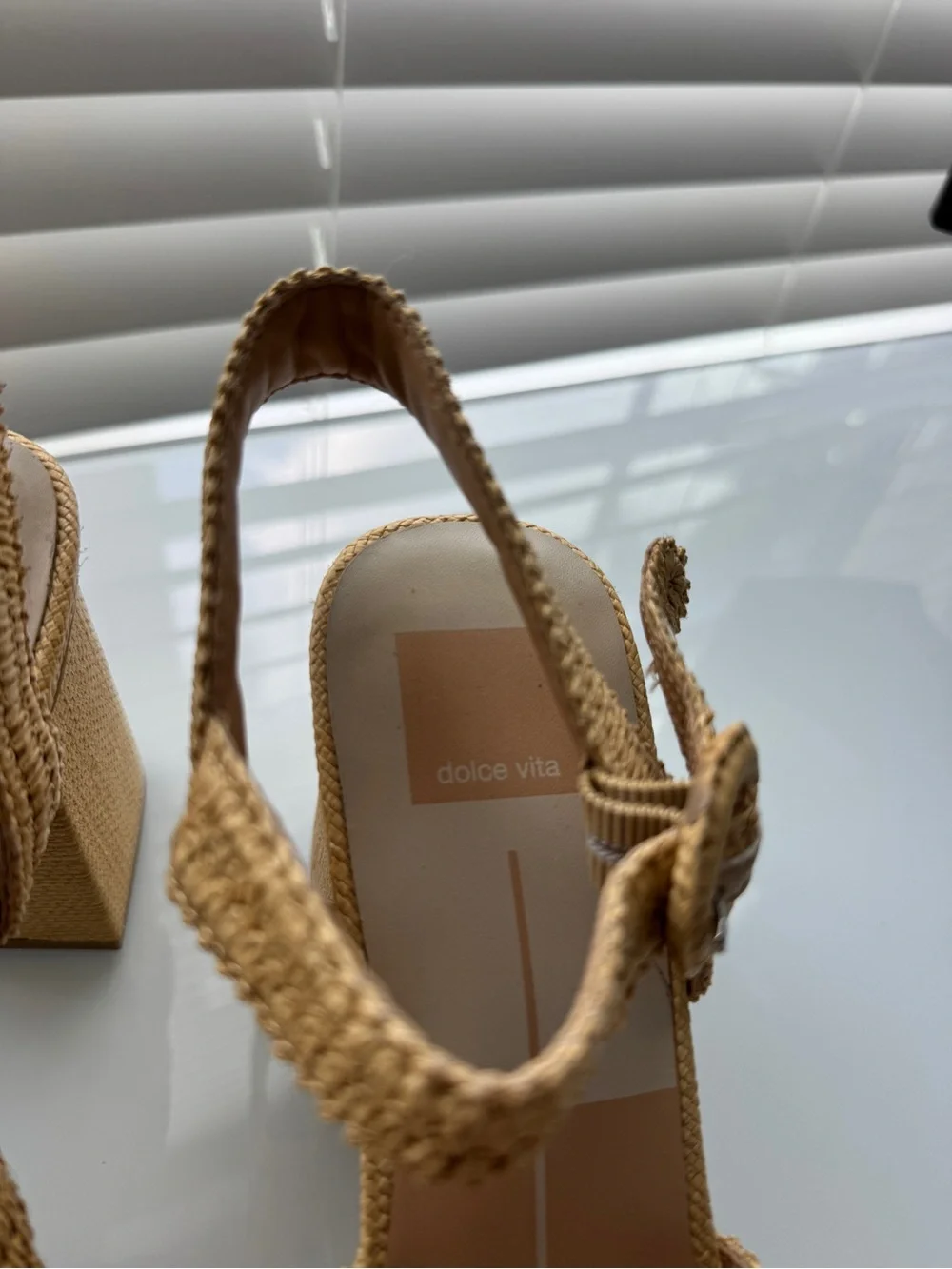 Woven Platform Slingback Heels in Natural